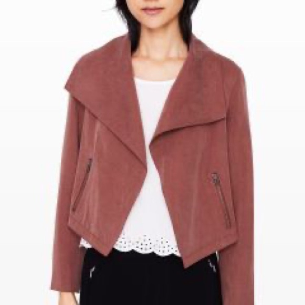 Club Monaco Faux Suede Cropped Lined Jacket Size M, ptp :20”